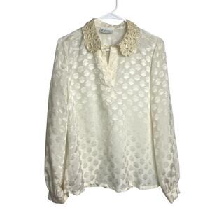 Vintage Campus Casuals Blouse Womens M Ivory Lace‎ Collar Cottagecore Fairycore